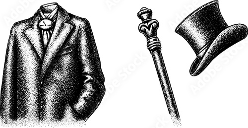 Elegant gothic victorian attire featuring frock coat and top hat for fashion design