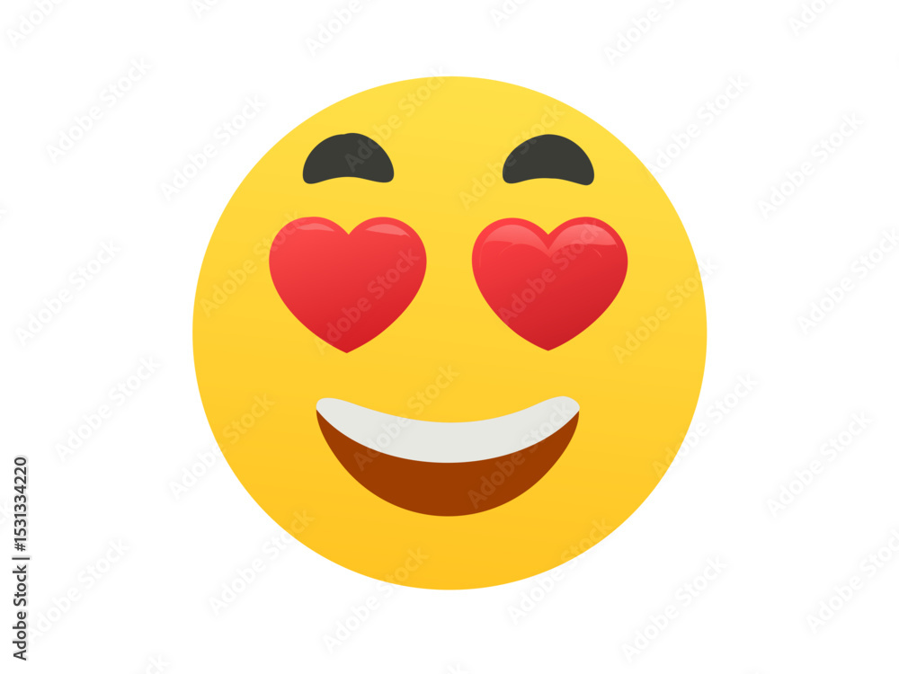Fototapeta premium Smiling Face with Heart Eyes Emoji. Emotion 3d cartoon icon. Yellow round emoticon. Vector illustration .Love Heart Eyes Emoji Smiling Face
