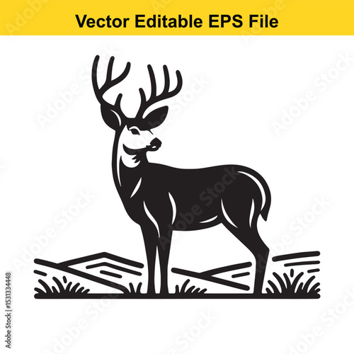 Majestic Mule Deer Buck in Mountain Landscape - Vector Illustration