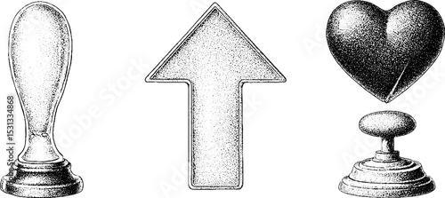 Retro pop art elements: lava lamp, neon arrow, pixelated heart for creative design