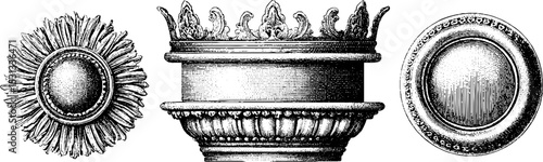 Ornamental ceiling rose and cornice moulding design elements for decorative interiors