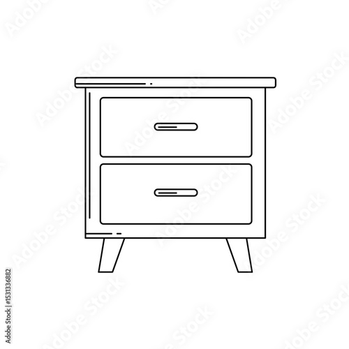 Simple line drawing of a modern two-drawer nightstand