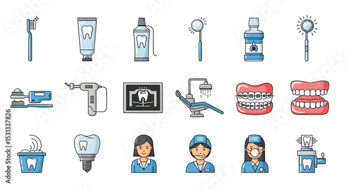 Vector icons Set of  Colorful Dental Care Icons Set for Healthcare Professionals. Vector Illustrations