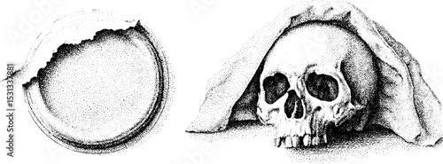 Intricate skull with drape and riveted plate art for unique decor design