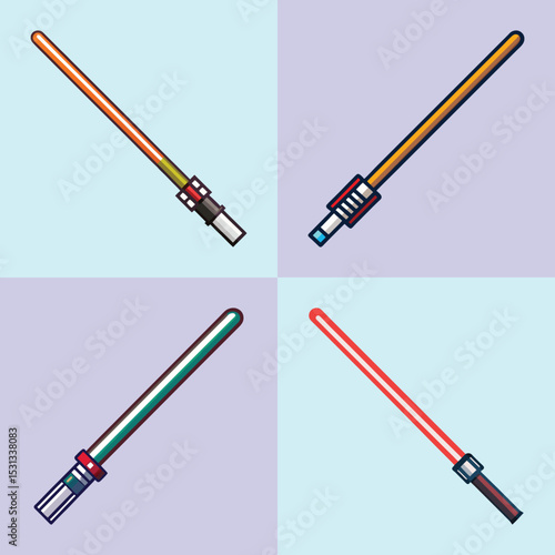 Light saber Flat Illustration Glowing Sword Vector Design