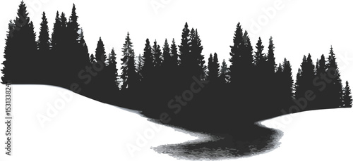 Northern Forest Silhouette - Evergreen Tree Line Landscape