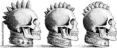 Punk skull with mohawk and spiked collar design for alternative fashion concept