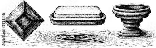Elegant soap dish set with bar and water ripple design