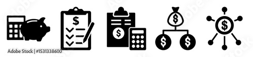 Financial Planning and Investment Management Icons for Savings and Wealth Creation