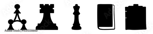 Silhouetted Chess Pieces and Stacked Rectangles Forming a Graphic Pattern
