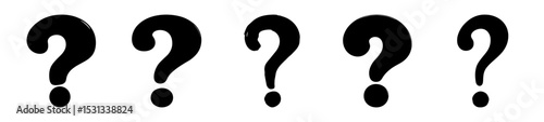 Five Black Question Marks Isolated on a White Background Symbolizing Inquiry