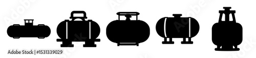 Silhouette rendering of various tank types, in black color, against white background