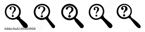 Multiple magnifiers showing question marks symbolizing uncertainty and the search for answers