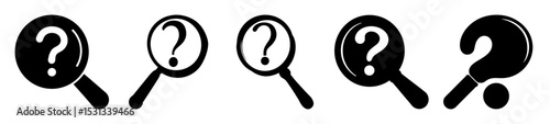 Magnifying glass and question mark icons symbolize inquiry, research, and searching for answers