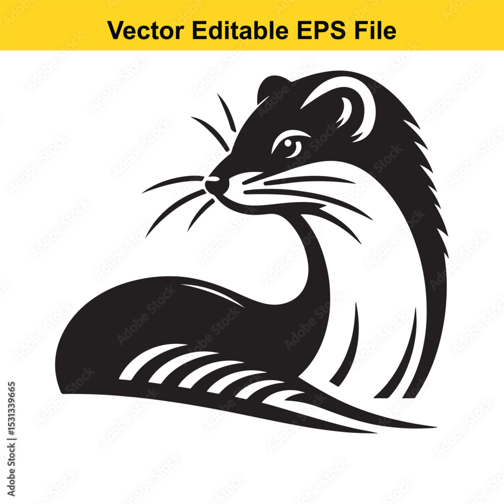 Obraz premium Vector illustration of a stylized stoat or ermine, a small mustelid mammal, in black and white.