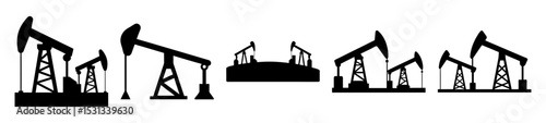Silhouette Illustration of Multiple Oil Rigs Extracting Crude Oil in a Row