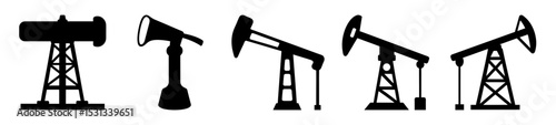 Conceptual Icons Representing Oil Drilling Industry and Communication Tools, Black and White