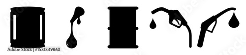 A black and white vector image depicting petroleum industry icons including gas nozzles