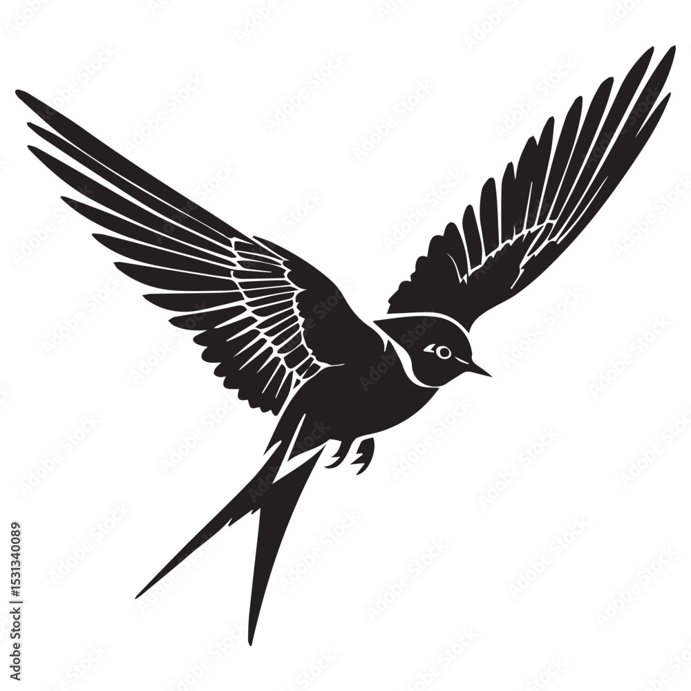 Obraz premium Stylized black silhouette of a bird in flight