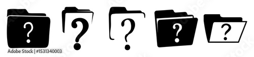 Five folder icons with question marks represent uncertainty about the contents