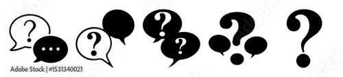 Diverse question mark icons inside of speech bubbles in black and white