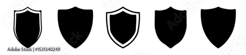 Collection of Five Different Black Shield Designs on a White Background