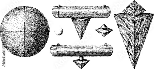 Geometric elements and shapes: circles, parallel bars, triangles for design