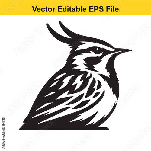 A black and white vector illustration of a bird, possibly a lark, in profile view