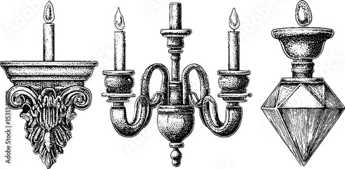 Victorian chandelier and candle sconce set for vintage design and decor projects