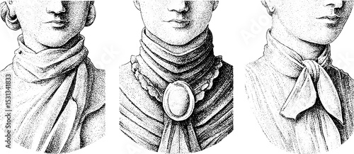 Vintage victorian fashion collars and bustle gown design elements for apparel and craft