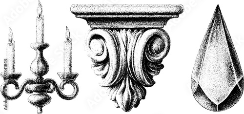 Elegant victorian lighting and decorative elements for interior design