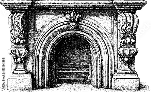 Elegant victorian fireplace mantel with ornate marble heart design for interior decor