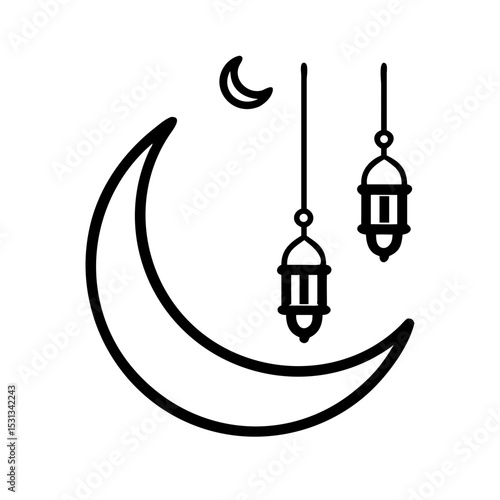 Crescent Moon and Hanging Lanterns Islamic Design Illustration