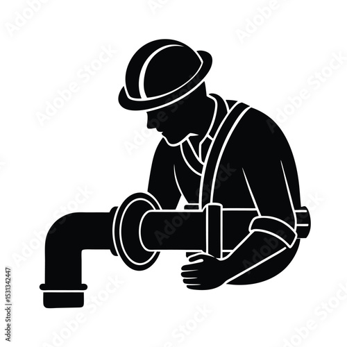 Pipe fitting worker vector silhouette