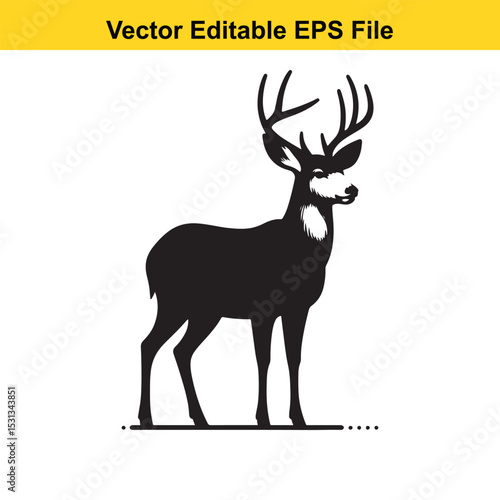 Majestic Mule Deer Silhouette: A Vector Graphic