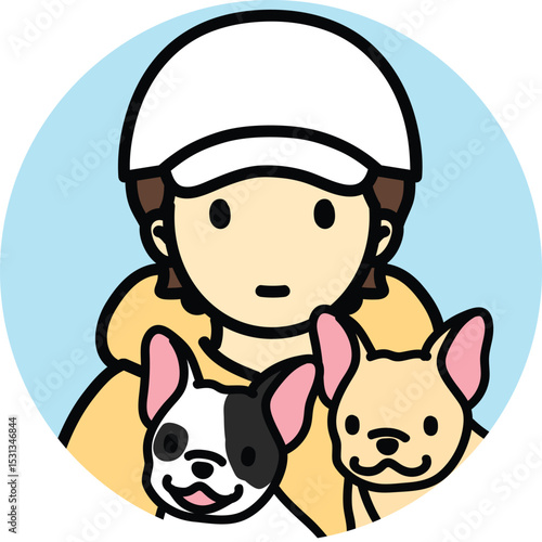 icon people pet-friendly man with two dogs, pet friendly, dog owner, dog dad, gap boy, frenchies couple, french bulldog with owner