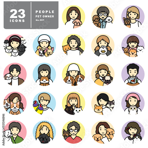 icon set vector art of people with animal, pet owner, cat lover, dog mom, bird, fish, sheep, sheet of pet-friendly