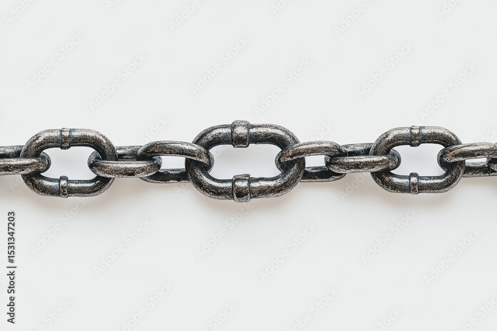 Fototapeta premium Metal chain stretches across a white background