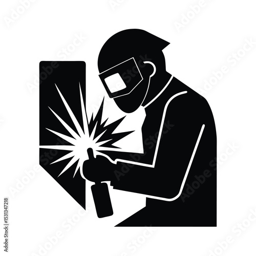 Welder welds metal vector silhouette