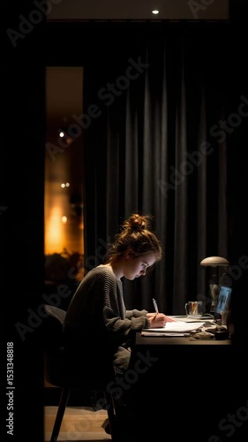 Wallpaper Mural Woman studying late at night in dim room
 Torontodigital.ca