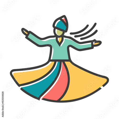 Whirling Dervish Sufi Dance Icon, Spiritual Art, Cultural Heritage Illustration