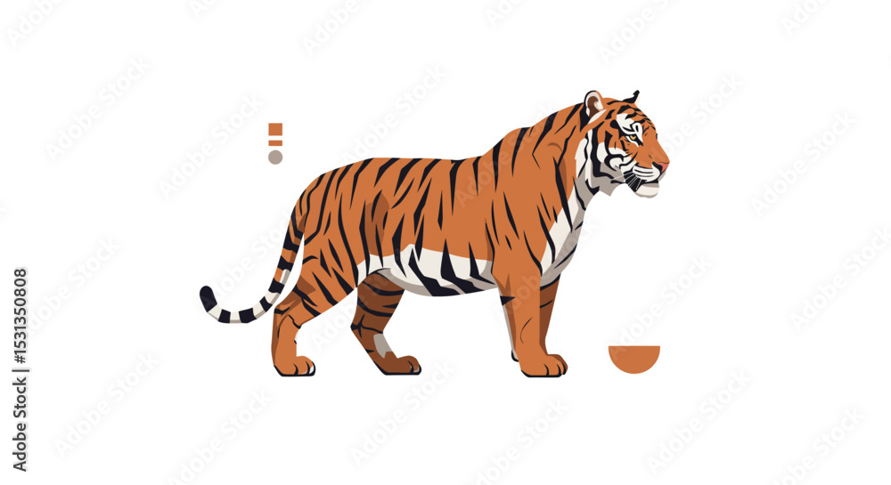 Naklejka premium Illustration of a Striped Tiger in Profile, Wildlife Art, Nature, Vibrant Colors, Animal Illustration, Creative Design