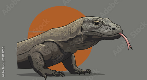 Komodo Dragon Illustration Majestic Reptile of Indonesian Islands, Powerful Creature of Myth and Legend