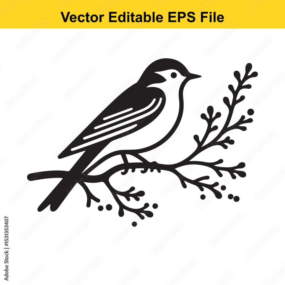 Obraz premium A black and white illustration of a bird perched on a branch