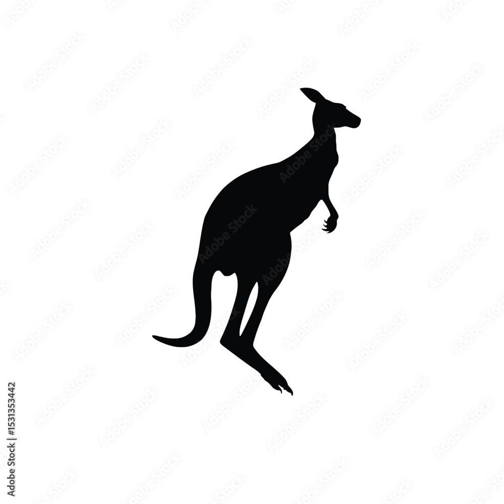 Fototapeta premium Black Silhouette Kangaroo Standing Profile View white background
