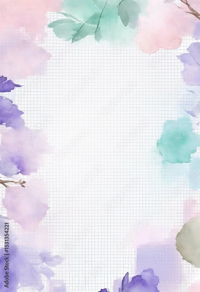 Obraz premium Elegant Watercolor Floral Frame Pastel Purple, Pink, and Green Botanical Border Design