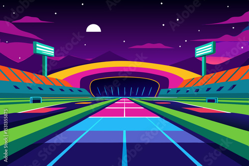 Night stadium running track graphic design