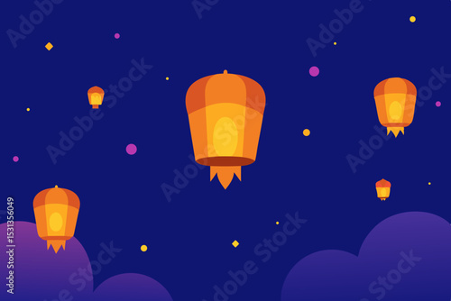 Floating sky lanterns night festival celebration