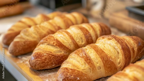 Wallpaper Mural Freshly baked croissants cooling on rack in bakery kitchen with golden crispy layers Torontodigital.ca