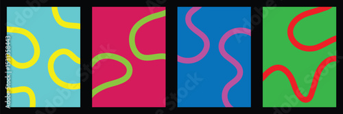 Abstract wavy line playful minimalistic background. Set of colorful background with wavy line in flat style. Organic curvy stripe poster collection. Abstract stylish 70s curvy line retro poster design